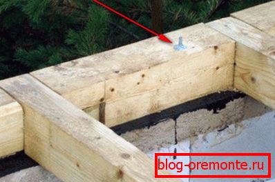 Na slici se vidi kako je uz pomoć cementne armature osnova drvene građe fiksirana na temelj